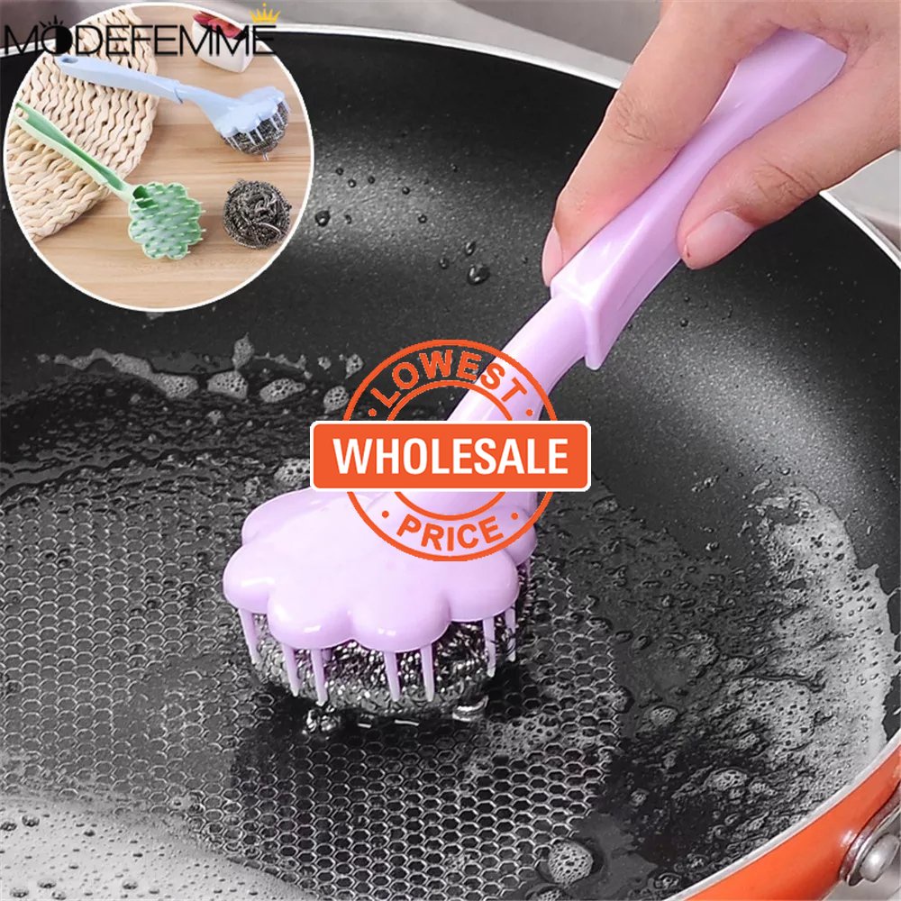 [Harga Grosir] Sikat Pembersih Gantung Gagang Panjang Stainless Steel Wire Ball Brush Household Deep Clean Scrub Brushes Kitchen Cutlery Cleaner Alat Cuci Panci Piring Mangkok Dapur