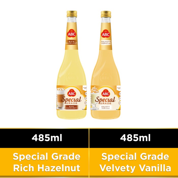 

ABC BUNDLING SIRUP SPECIAL GRADE RICH HAZELNUT & VELVETY VANILLA 485ML