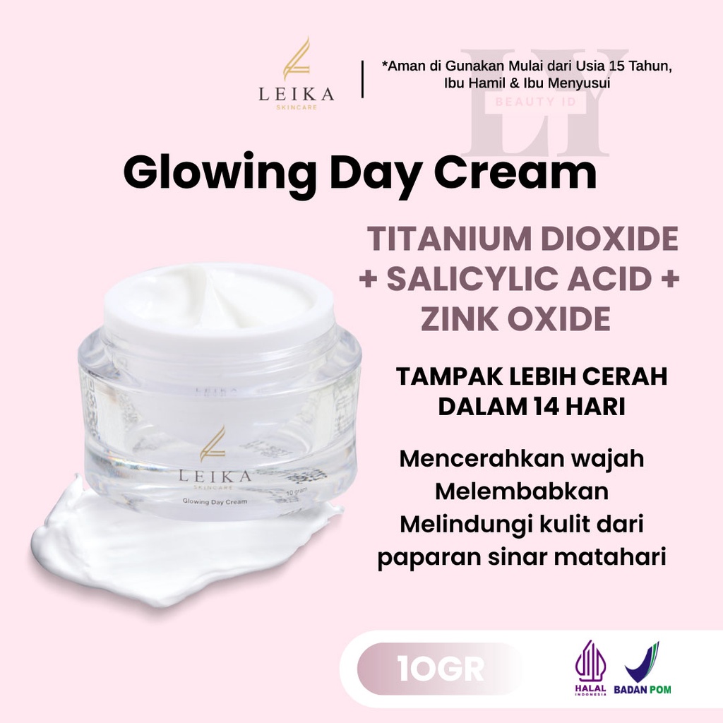 Leika Skincare Glowing Day Cream 10gr Memutihkan Mencerahkan Kulit Wajah Tampak dalam 14 Hari Resmi 