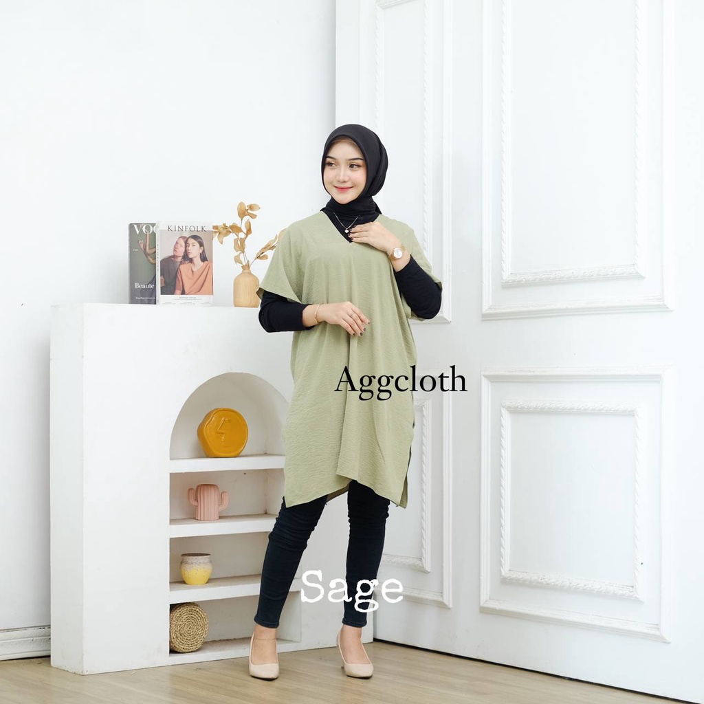 LONG SQUARE TOP ATASAN BLOUSE WANITA AIRFLOW CRINKLE ANTI LECEK AIR FLOW