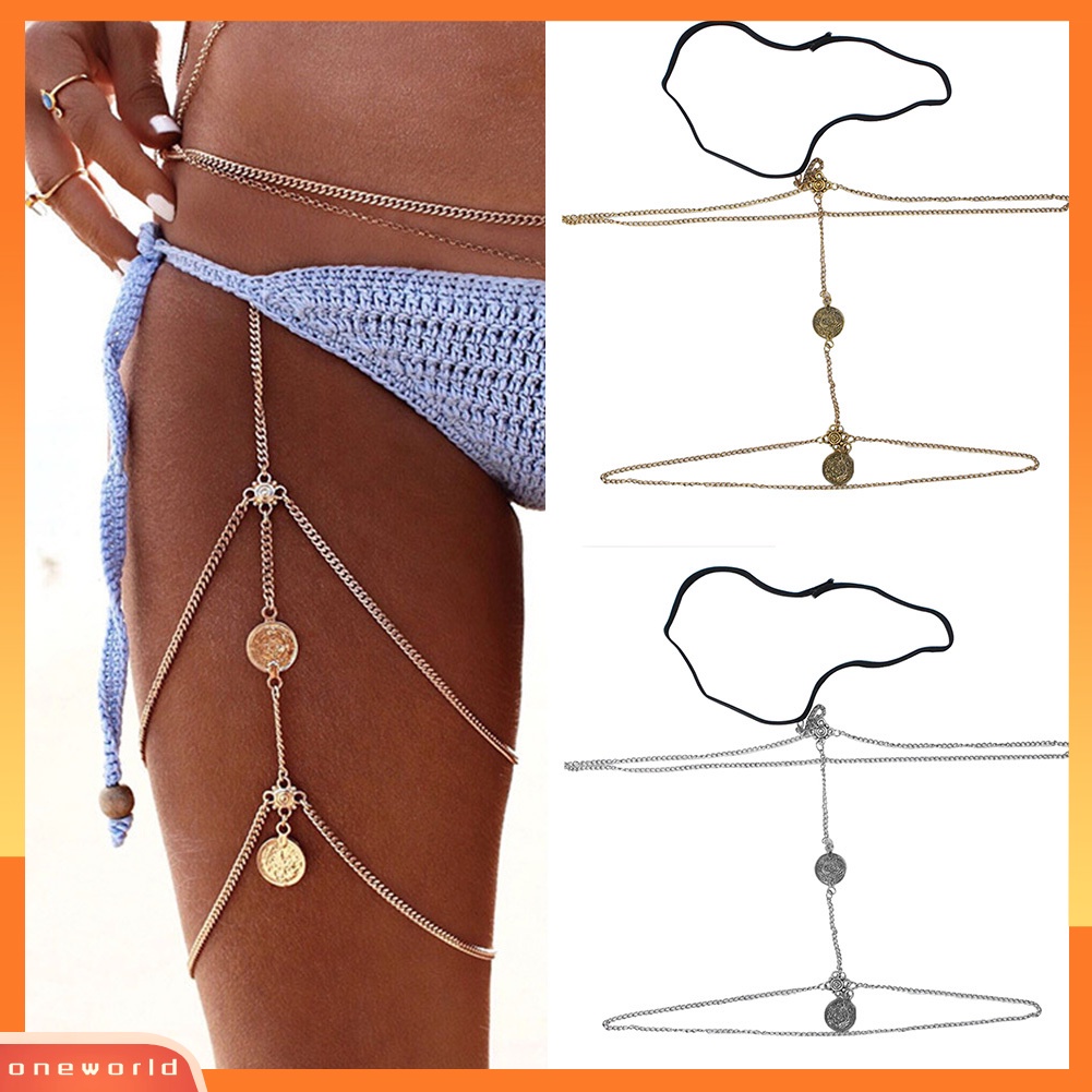 {oneworld} Lady Retro Sexy Harness Multilayer Paha Kaki Rantai s Rumbai Bikini Perhiasan