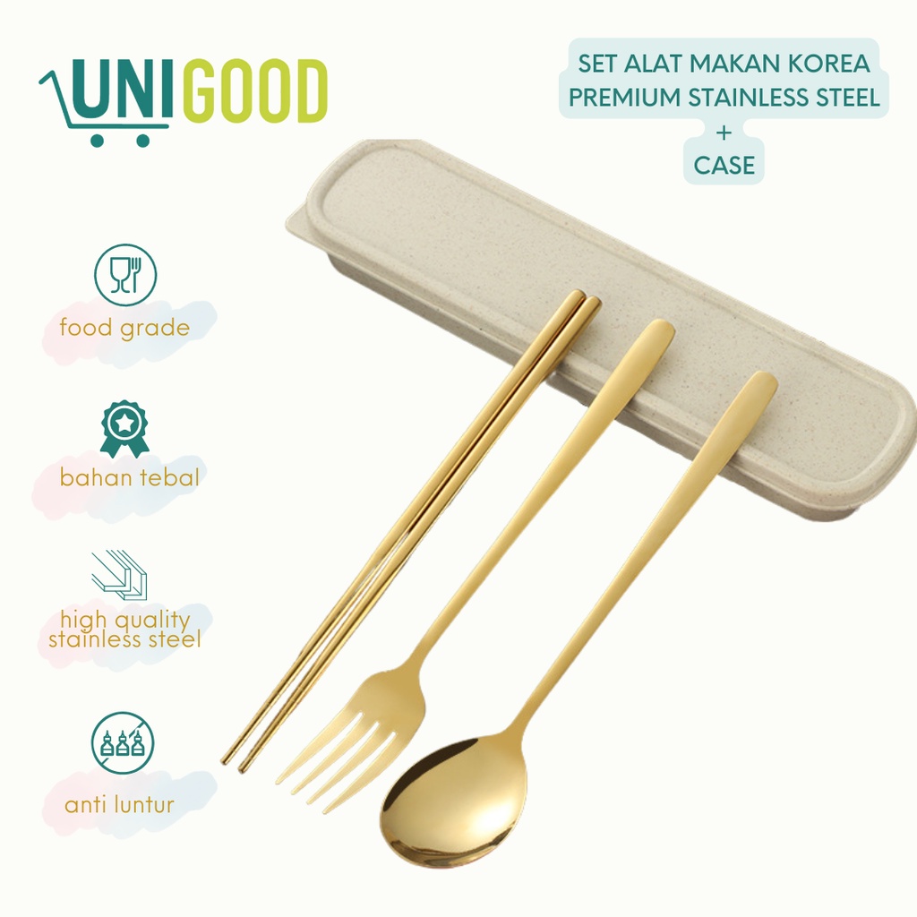 UNIGOOD - [High Quality] Cutlery Set Alat Makan Korea Sendok Garpu Sumpit Stainless Tebal