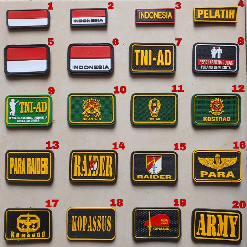 patch rubber logo tni ad - kostrad - kopassus - raider - army - tni au - tni al - tempelan emblem ka