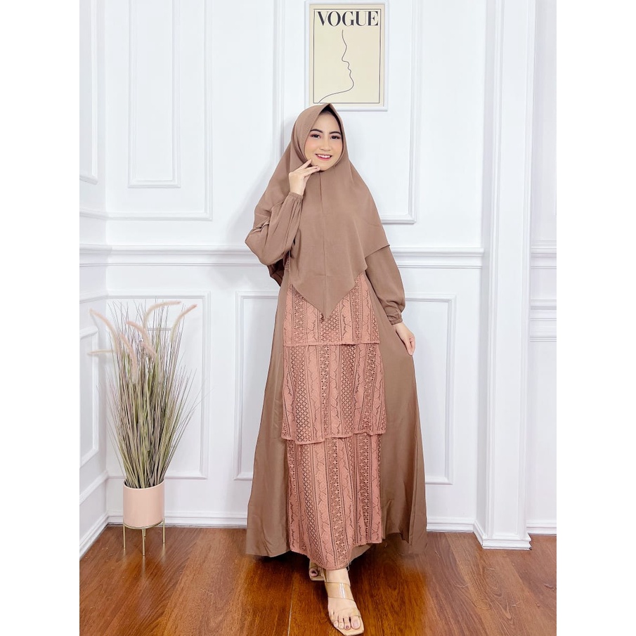 GAMIS BRUKAT SAKHI TILE DOT SET SYARI BROKAT ELISABETH ATHASYA set khimar ceruty S M L XL XXL syari lebaran muslimah pesta terbaru