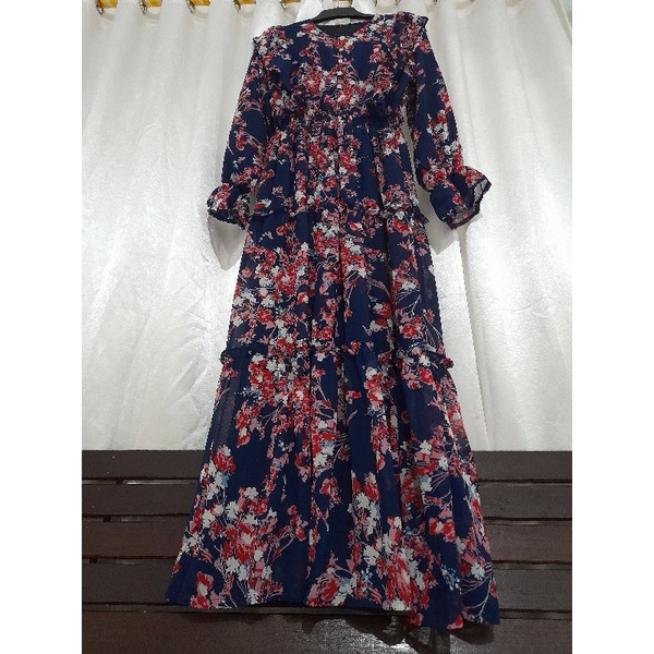 gamis ceruty extu bunga umpak ruffle full furing