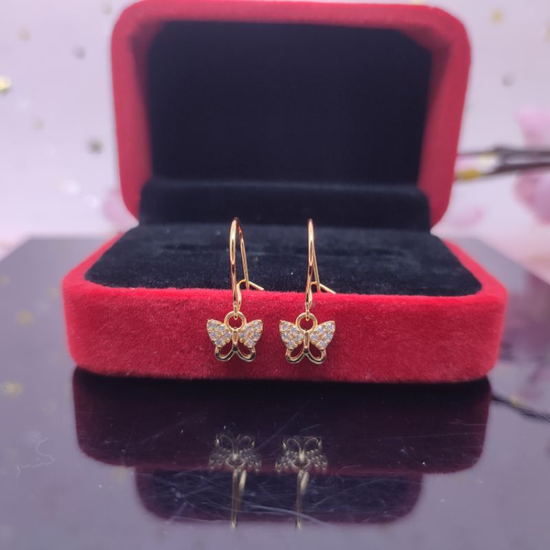 Anting permata bulat lapis emas anti karat