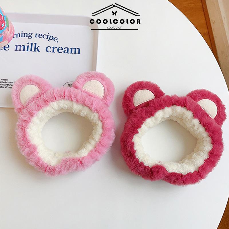 COD❤️Ikat Kepala Beruang Stroberi Mewah Ikat Kepala Cuci Muka Wanita Hiasan Kepala Jepit Rambut Lucu- cl