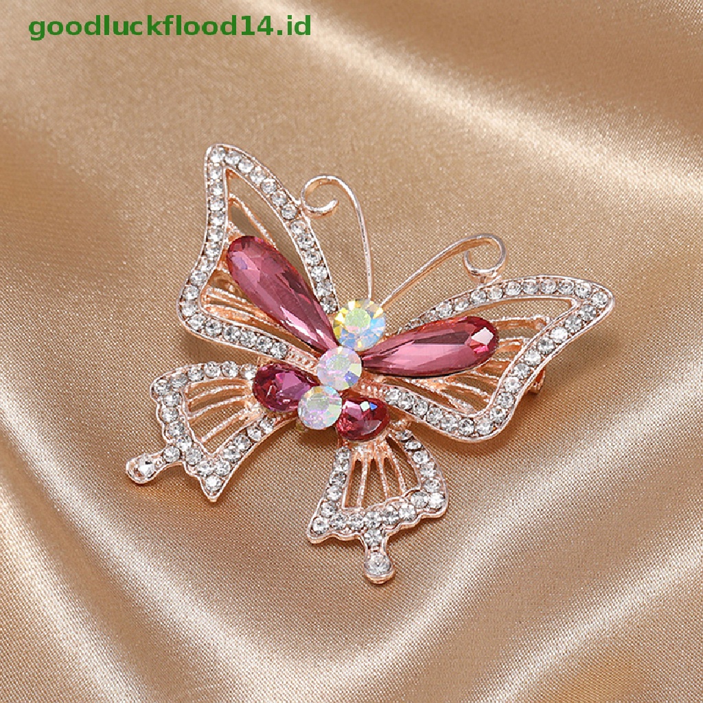 [GOOGFOUR] 1 Pcs Butterfly Berlian Imitasi Bros Enamel Kerah Pin Serangga Perhiasan Bros [TOP]