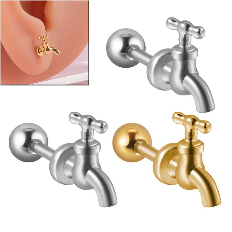 1biji Keran Air Bentuk Pinna Helix Piercing 20Gauge Cartilage Earrings Stud Stainless Steel