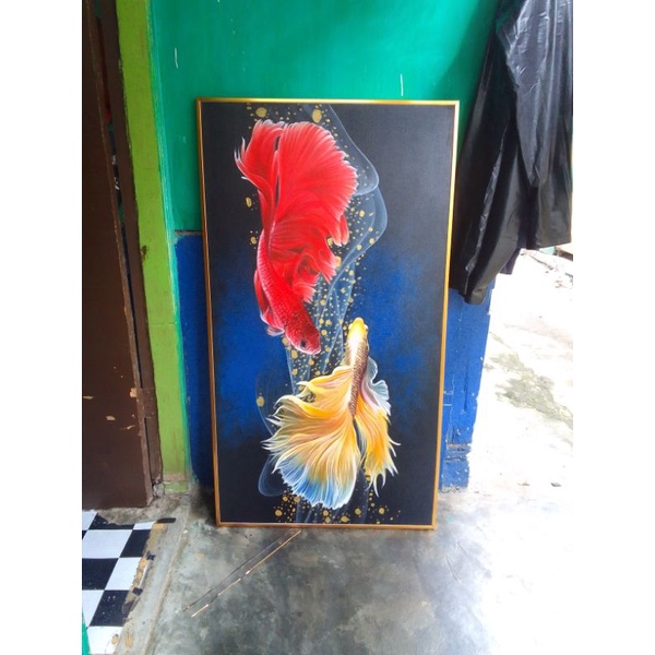 lukisan ikan hias ,lukisan kanvas asli