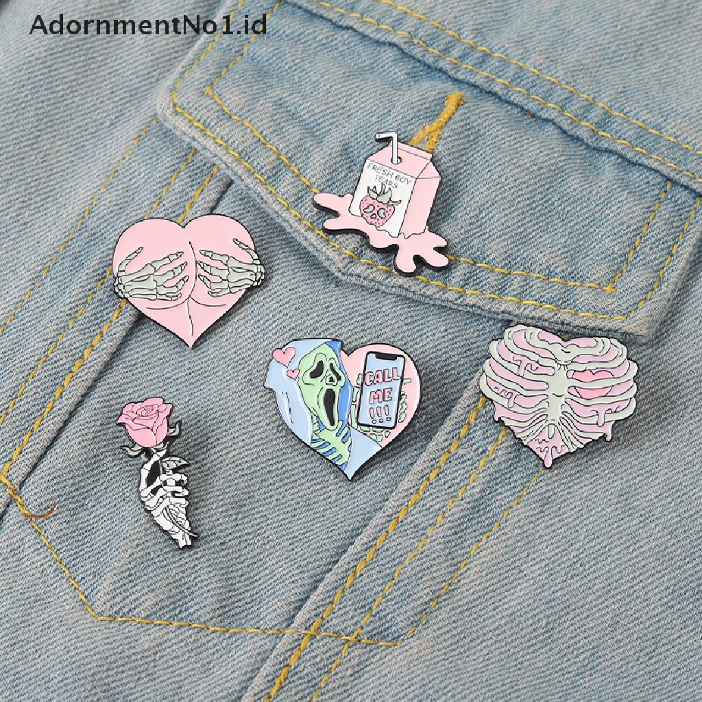 [AdornmentNo1] Pink Punk Enamel Pin Custom Rib Cage Skeleton Hati Hug Call Me Bros Kerah Lencana Gothic Menyenangkan Perhiasan Hadiah Untuk Teman [ID]