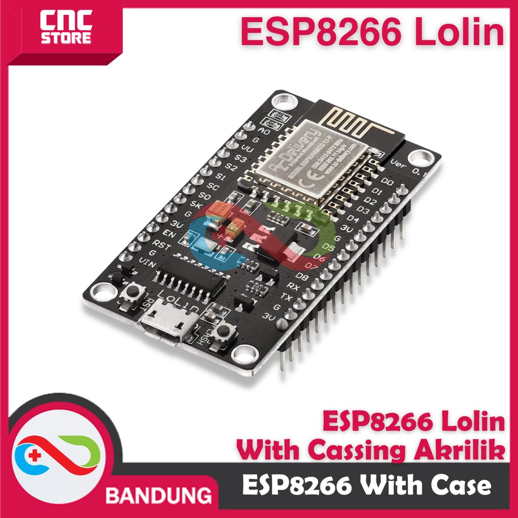 NODEMCU LUA WIFI V3 4MB 32MBITS CH340 FLASH ESP8266 ESP12 NODE MCU BOARD WITH CASE ACRYLIC AKRILIK