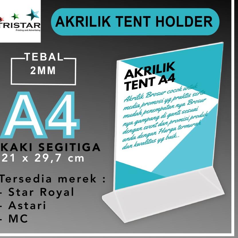 

Best Style AKRILIK TENT HOLDER STAND A4 (kaki segitiga)/ TEMPAT