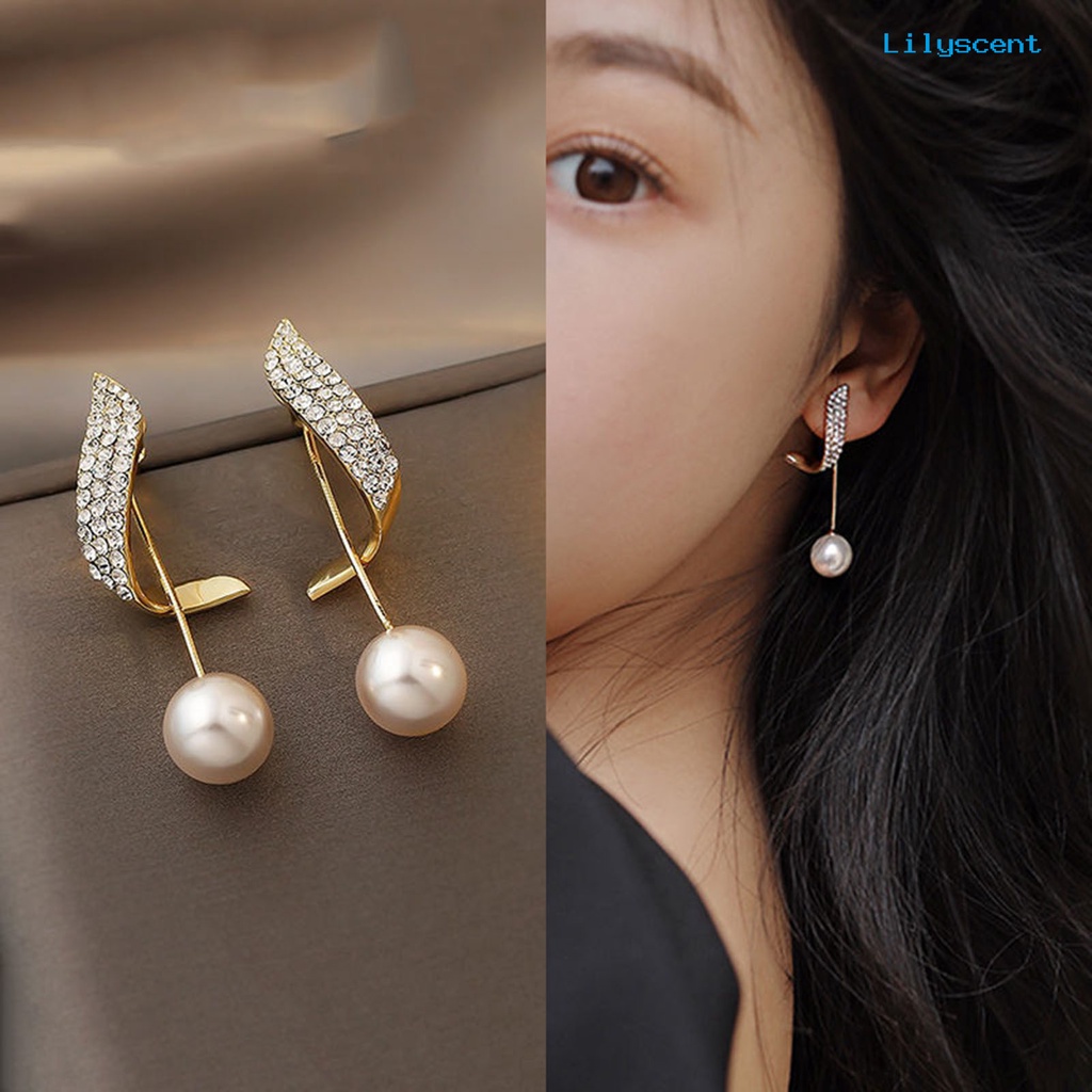 [LS] 1pasang Anting Tusuk Drop Mutiara Imitasi Unik Geometris Berlian Imitasi Pearl Pendant Stud Earrings Untuk Liburan