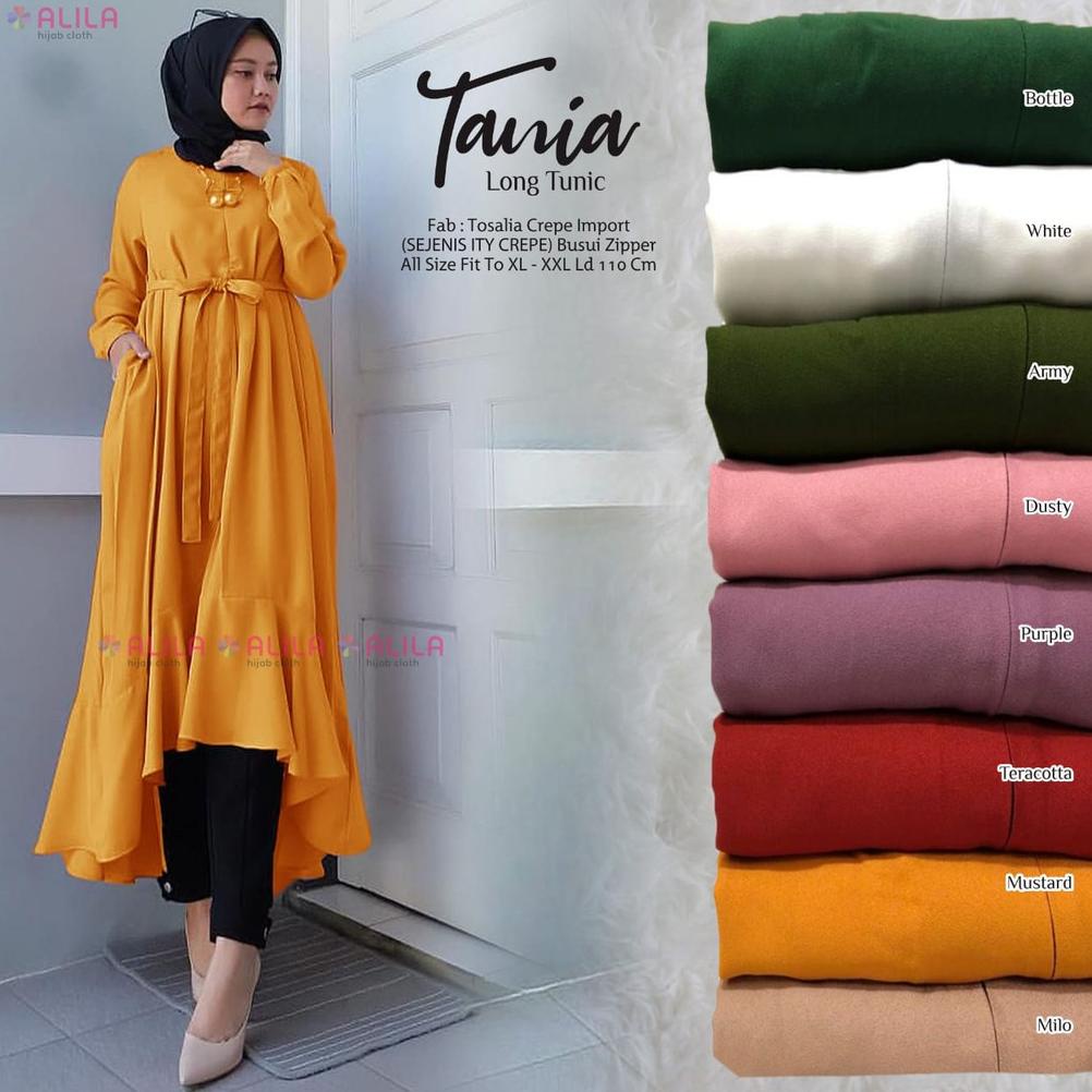 Trendy tania (ld 110) crepe by alila atasan wanita long tunik polos lengan panjang jumbo fashion ,.