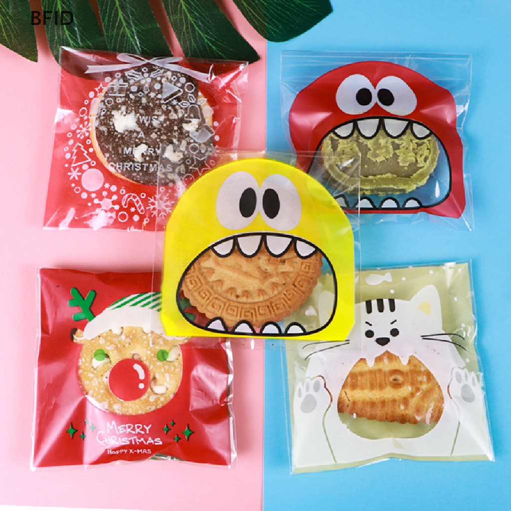 [BFID] 100pcs/pack Kartun Kue Permen Perekat Diri Tas Biskuit Snack Baking Bags [ID]