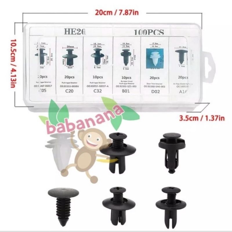 100pcs Bumper Clip Fastener Dashboard Sekrup Baut Pengencang Rivet Fender Interior Exterior Klip Kancing Baut Screw