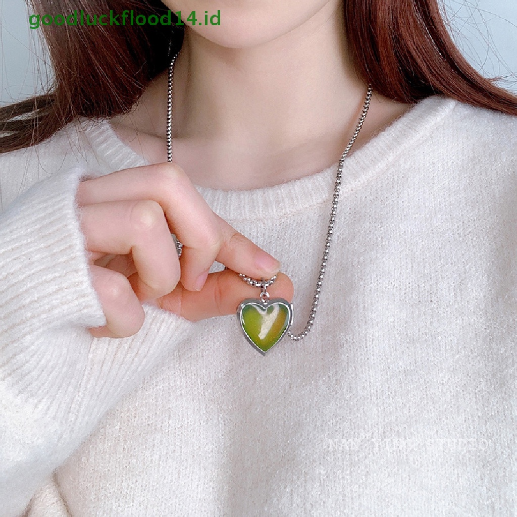 [GOOGFOUR] Mood Necklaces Peach Heart Love Pendant Foto Kalung Kontrol Suhu Warna [TOP]