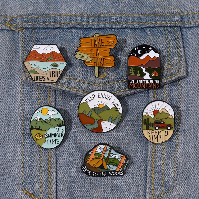 Travel Tema Trendi Bros Kreatif Kartun Menjatuhkan Minyak Kerah Lencana Musim Panas Pegunungan Di Luar Ruangan Mendaki Trip Enamel Pin Pakaian Tas Topi Aksesoris