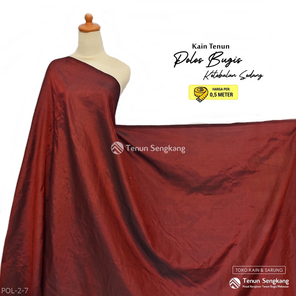 Kain Tenun Polos Ketebalan Sedang Bahan Viscose Rayon Sutra Bugis Makassar Merah Kehitaman - Tenun S