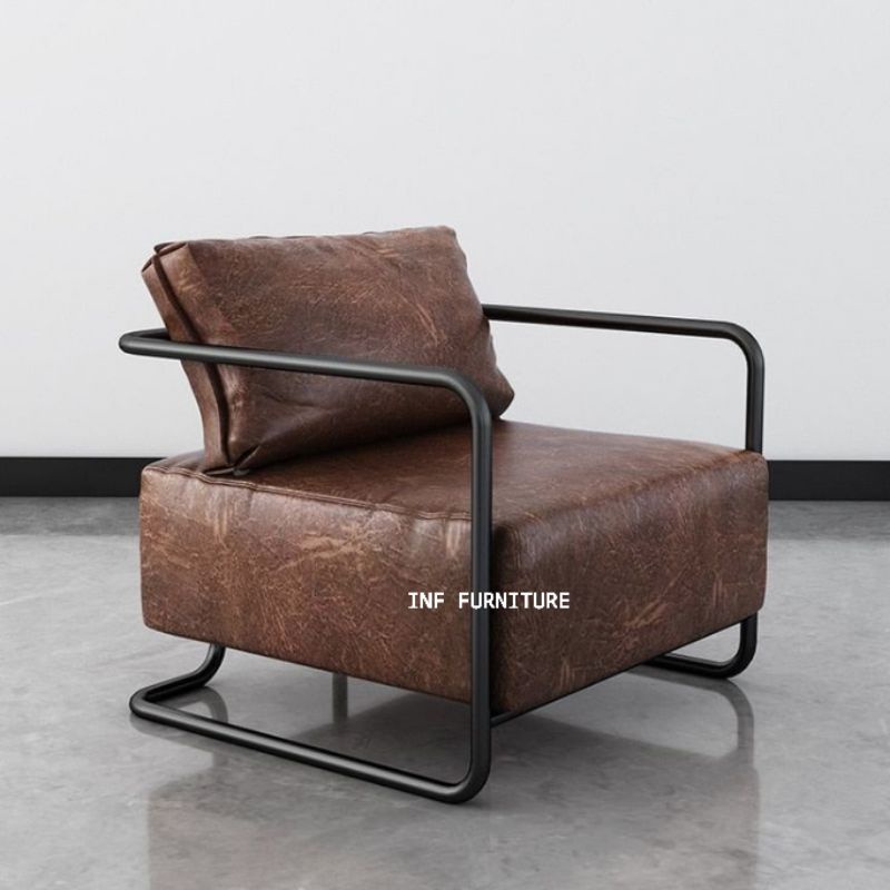sofa minimalis single design besi kulit sintetis
