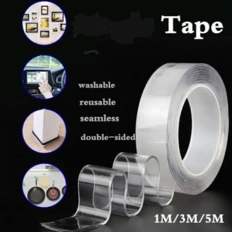 Double tape Nano 1 Meter solasi Bening 1 meter 3M solatip selotip Roll SerbaGuna