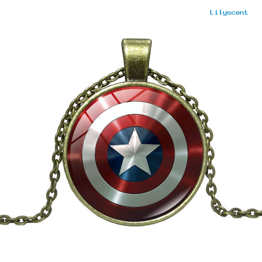 Ls Avenger Captain America Shield Cabochon Kalung Rantai Liontin Kaca