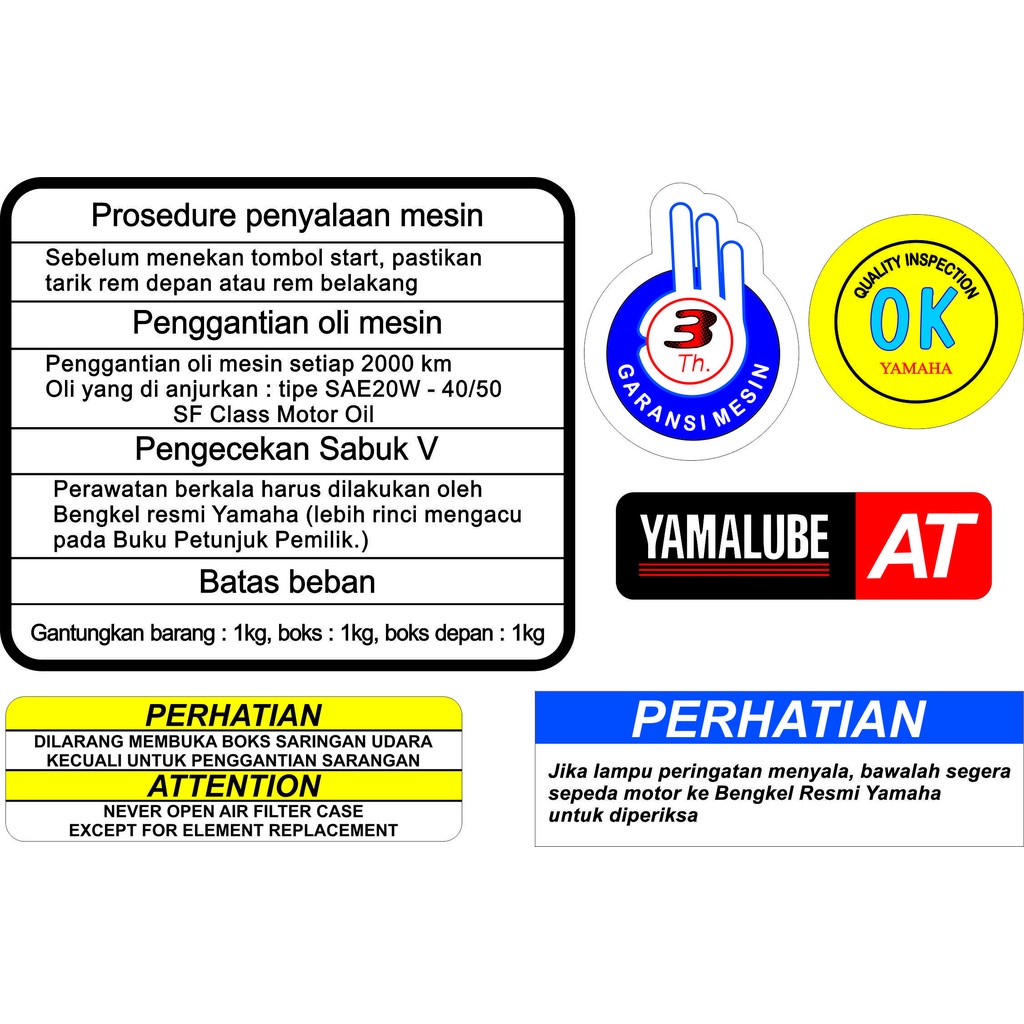 Sticker Stiker Emblem Logo Label Warning - Prosedur Yamaha Mio Fino Nouvo Nmax Aerox X-Max Xeon Fila