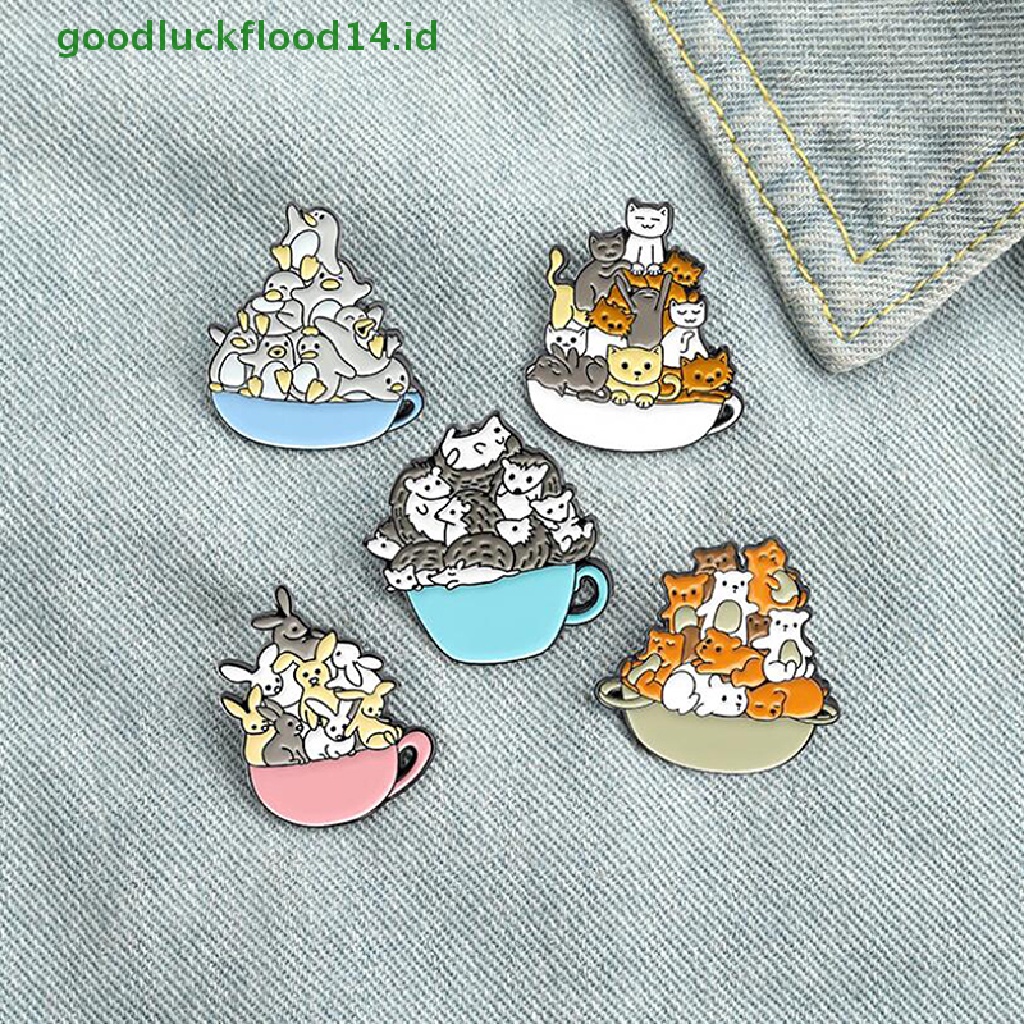 [GOOGFOUR] Cangkir Enamel Hewan Pin Kartun Cangkir Kucing Anjing Bros Mantel Tas Lencana Perhiasan [TOP]