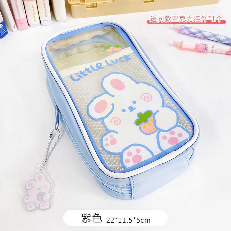 (FREE GANTUNGAN) 3 SLOT TEMPAT PENSIL AESTHETIC RESLETING/ PENCIL CASE AESTHETIC KARTUN JEPANG