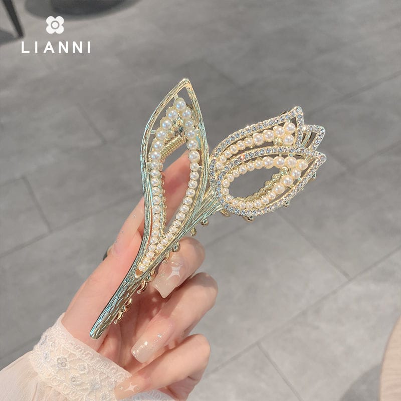 JEPIT RAMBUT KOREA JEDAI WANITA BUNGA TULIP ELEGAN PREMIUM ZIRKON MUTIARA MOTIF BARU ORIGINAL IMPORT