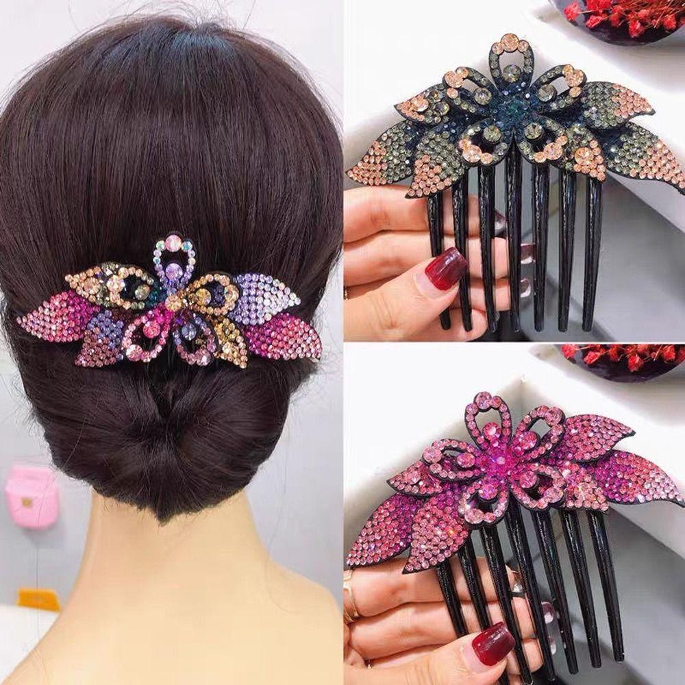 Needway   Sisir Rambut Wanita Manis Vintage Korea Jepit Ponytail Holder Hair Maker Bun Zircon Kristal Jepit Rambut