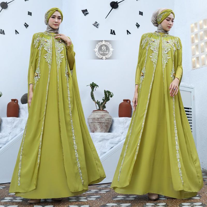 Kaftan Zahra Free Gamis Manset dan Turban Original Butik