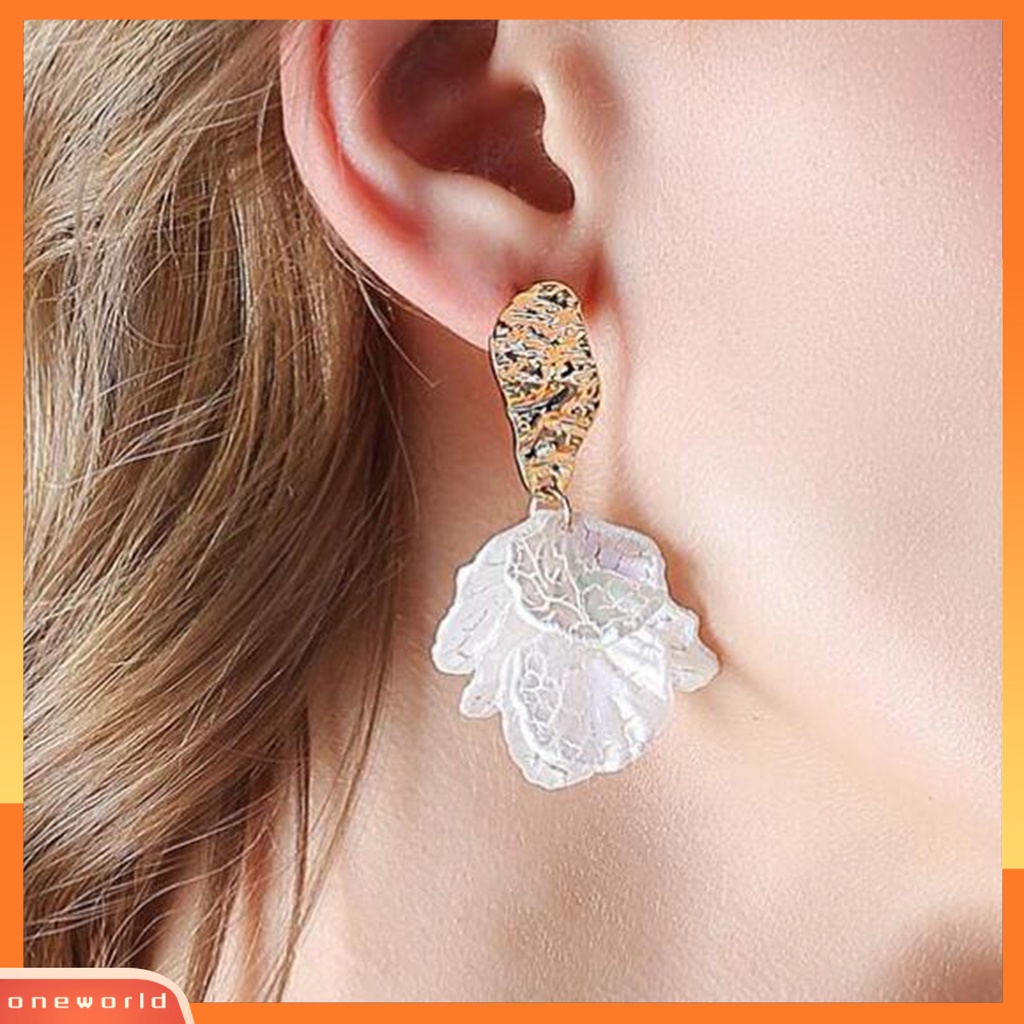 [ONE] 1pasang Drop Earrings Kelopak Bunga Liontin Berlebihan Electroplating Kresek Shell High Gloss Berdandan Fashion Item Trendi Wanita Menjuntai Anting Perlengkapan Kostum