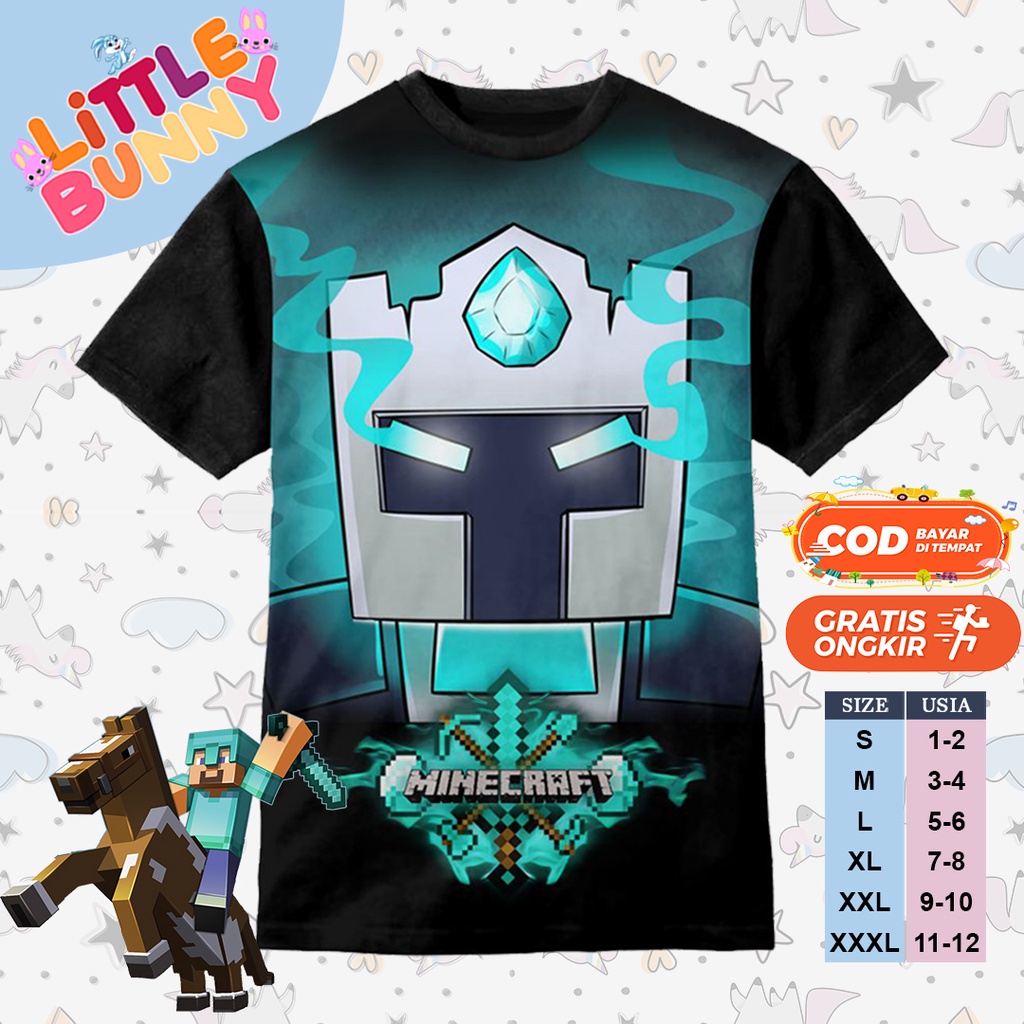 KAOS ANAK GAME 3D MINECRAFT FROST DIAMOND FACE BAJU KAOS ANAK MINECRAFT | LITTLE BUNNY