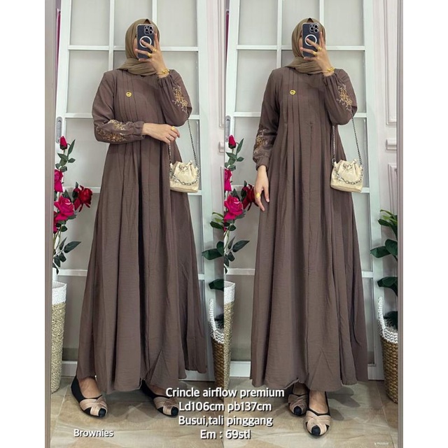 Gamis Crinkle airflow bordir emos