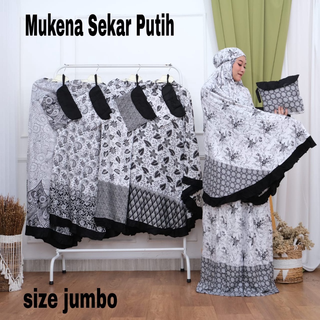 Mukena Motif Bunga / Batik - Rayon Atasan Bawahan Ukuran Jumbo Handmade Mukenah High Quality - Dewasa