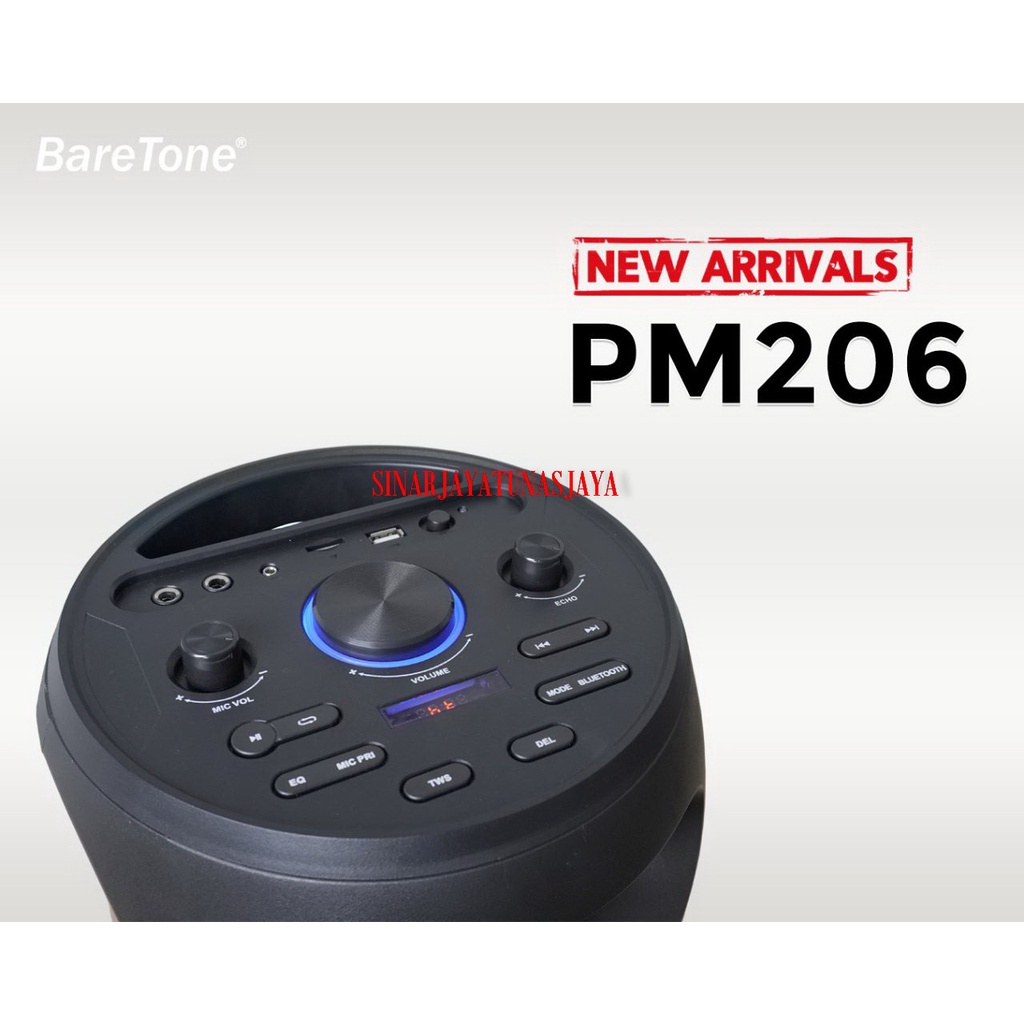 Speaker Portable Baretone PM-206 PM206 Original Dual 6 inch