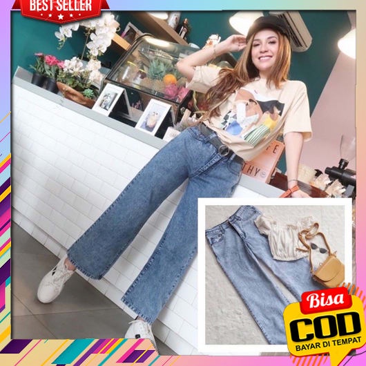 Celana Pinggang Tinggi t Kulot  Branded Casual Terbaru 2023 Boyfriend Loose  Kekinian Celana Panjang