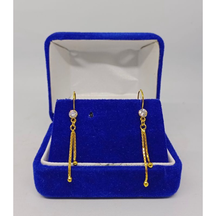 anting kait panjang mp 1 + m. itali 2bandul/ anting perak asli silver 925 lapis emas/ anting fashion wanita terbaru