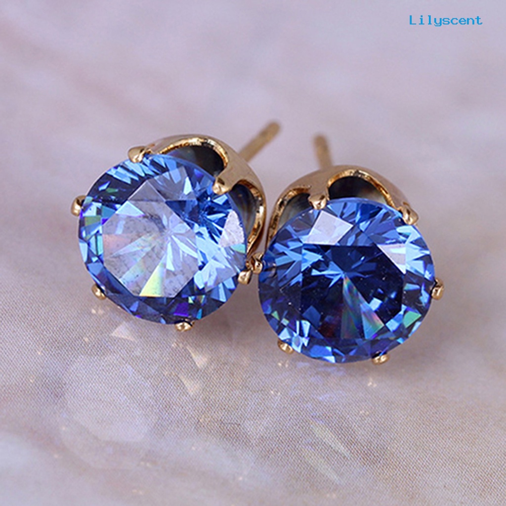 [LS] Ear Studs Elegan Semua Pertandingan Cubic Zirconia Bulat Anting Indah Untuk Pacaran