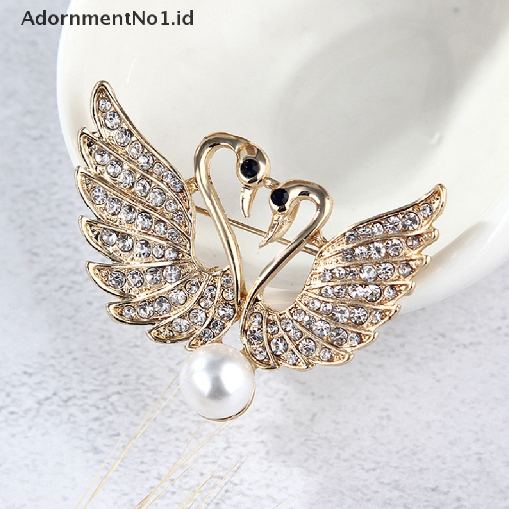 [AdornmentNo1] Lucu Kristal Swan Bros Pin Pecinta Hewan Berlian Imitasi Bros Perhiasan Pin [ID]