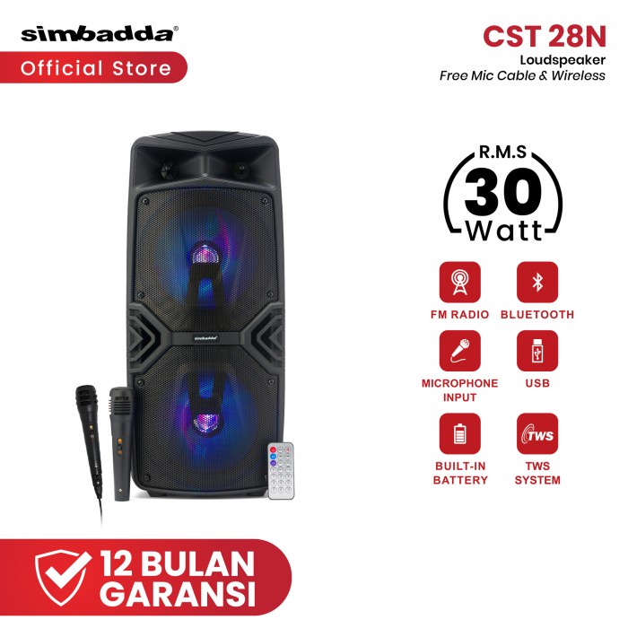 Speaker Karaoke Bluetooth Simbadda Cst 28N Bonus 2 Mic (Wireless And C