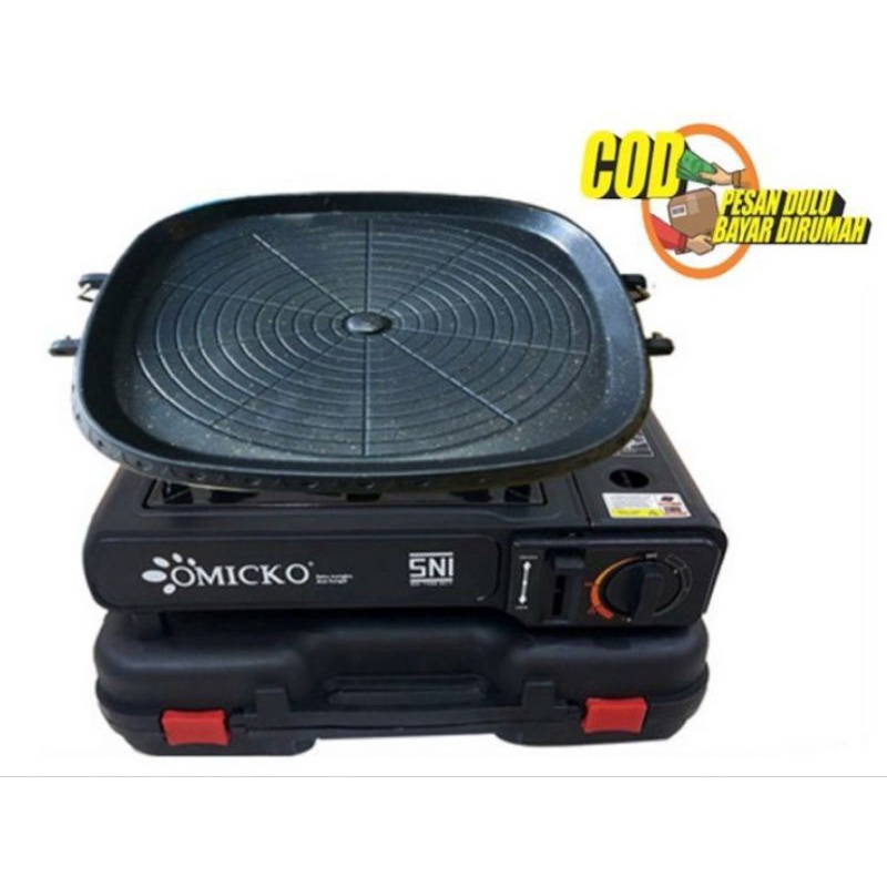 OMICKO , Peket , Bulgogi Pan  + Kompor portable   , 2in1  Panggangan