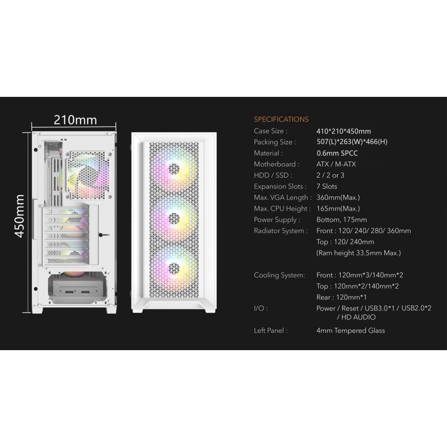 CASING GAMING VENOMRX AEGON + 4FAN ARGB ATX A-RGB Tempered Glass