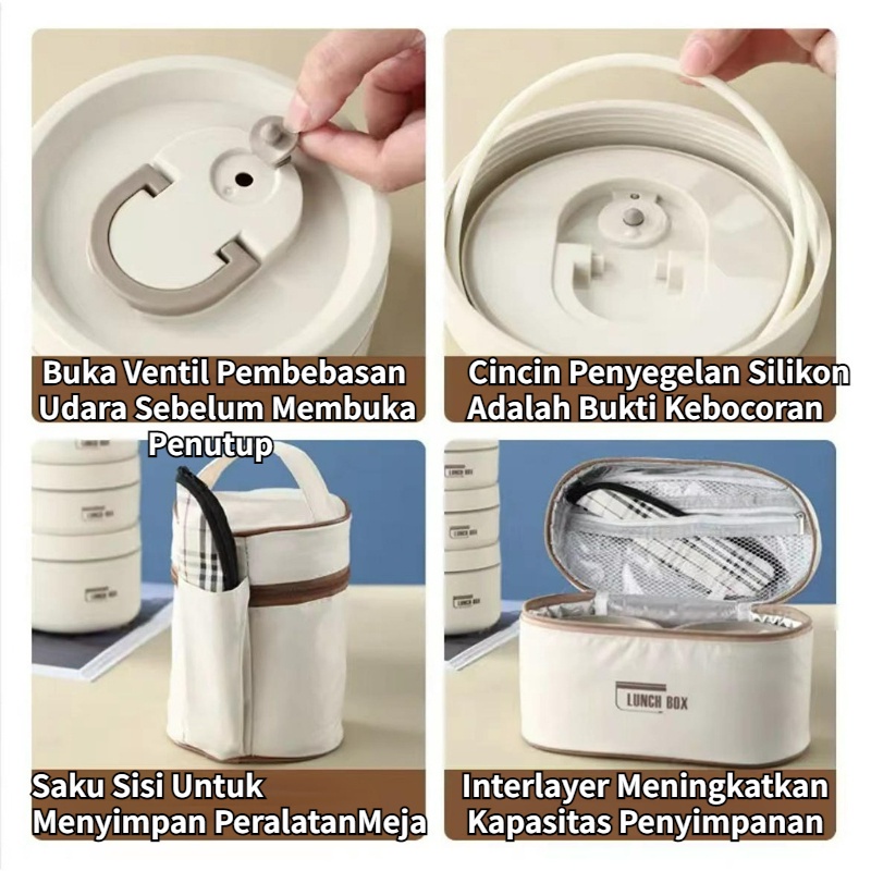 【COD】Kotak Makan Siang Bento/Round Stainless Lunch Box Cream/Kotak Bekal Makan Siang/Stainless Lunch Box