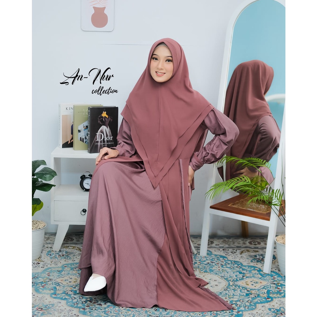 GAMIS SET KHIMAR AYUMI ANNUR POLO LINEN MIX CERUTY MODEL LAYER OUTHER LOOK BAJU MUSLIM SYARI GAMIS PUTIH MANASIK HAJI UMROH