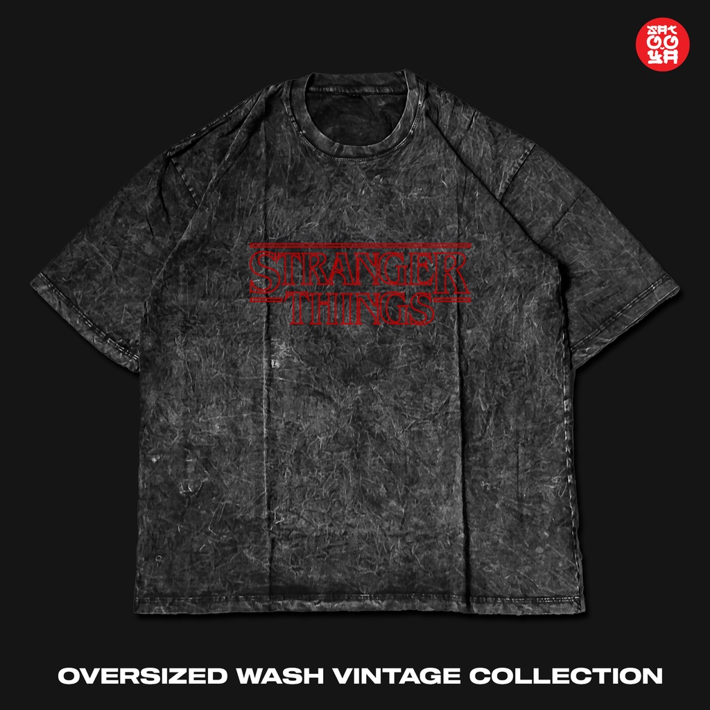 Kaos Film Stranger Things Vintage Oversize - Kaos Logo Simple - Baju Vintage - Baju Wash