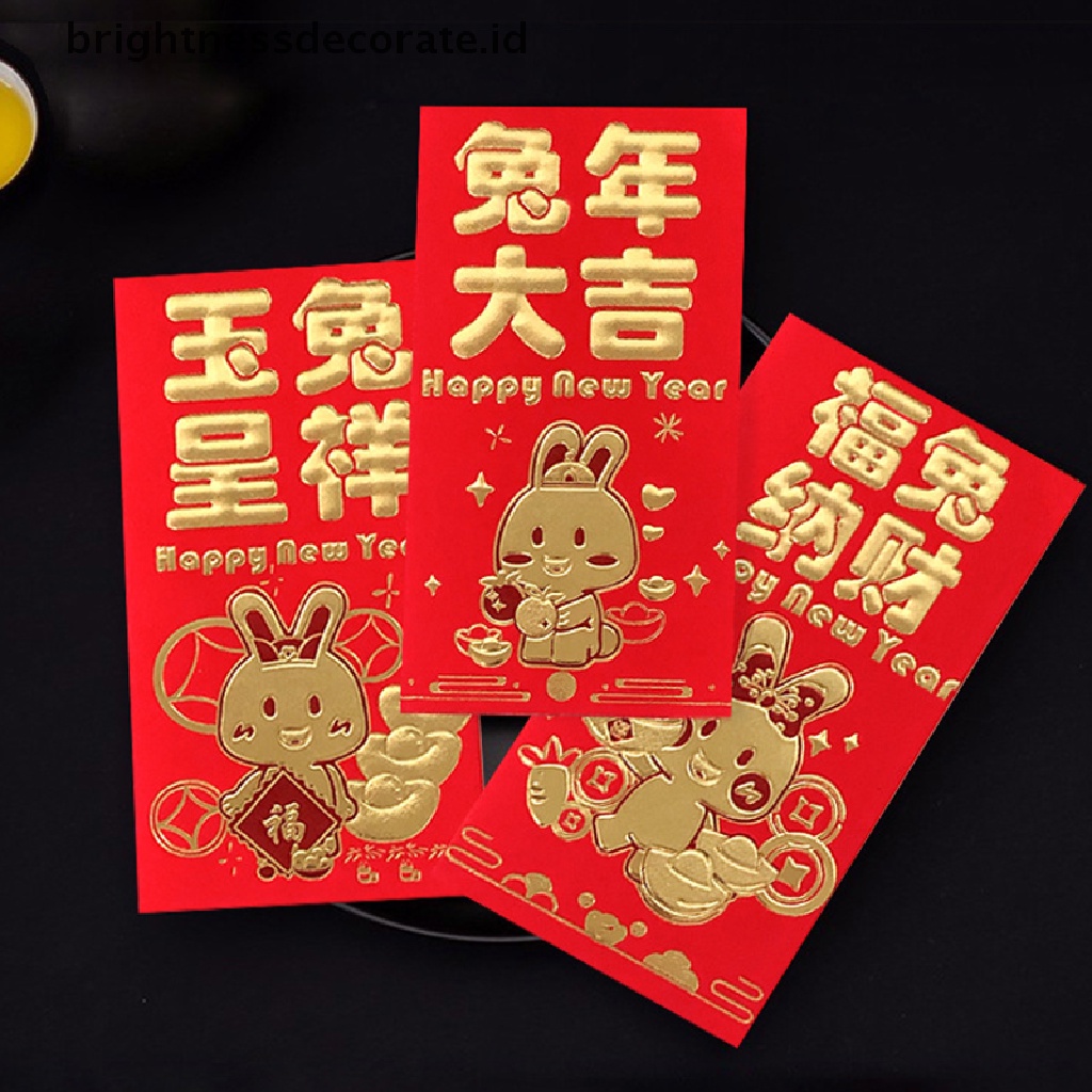 [Birth] 6pcs 2023tahun Kelinci Merah Packet Chinese Rabbit Year Festival Hongbao Bronzing Amplop Merah Uang Packing Bag Lucky Red Packets Bag [ID]