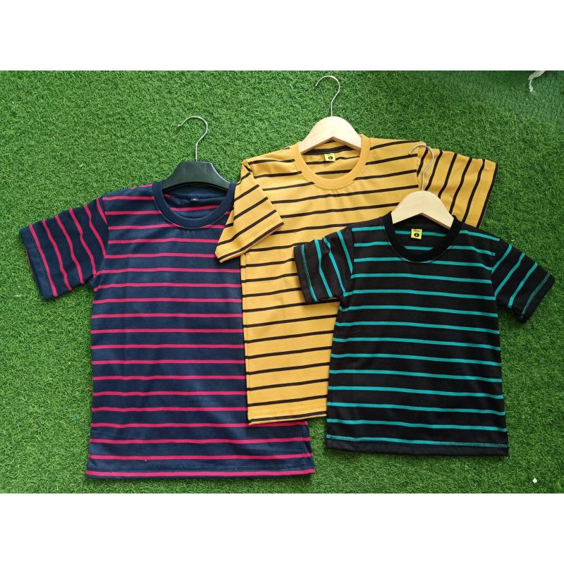 Kaos Anak Salur Stripe Dominan Garis Basic Series Pria Wanita Cotton Combed